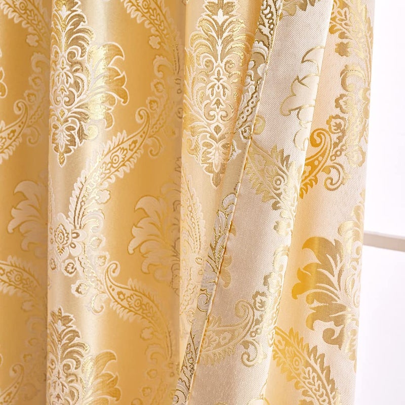ELKCA Luxury Golden Jacquard Curtains Set for Bedroom European Style Window Curtain for Living Room,Grommet Top,2 Panels(Damask-Golden, 52" W x 108" L) - Image 5